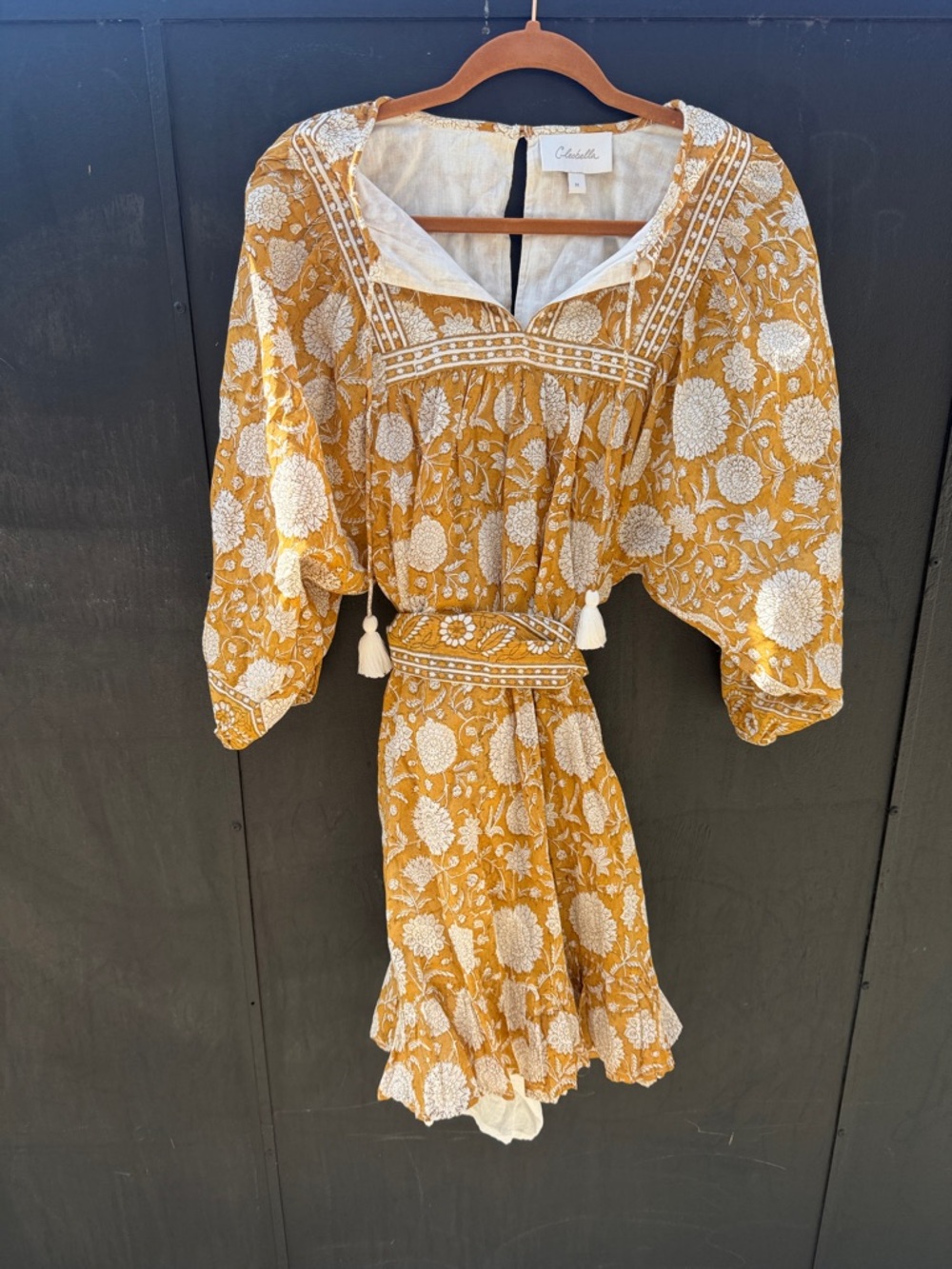Cleobella Magdalena Mustard Yellow Floral Tassel Boho Dress - Picture 2 of 6
